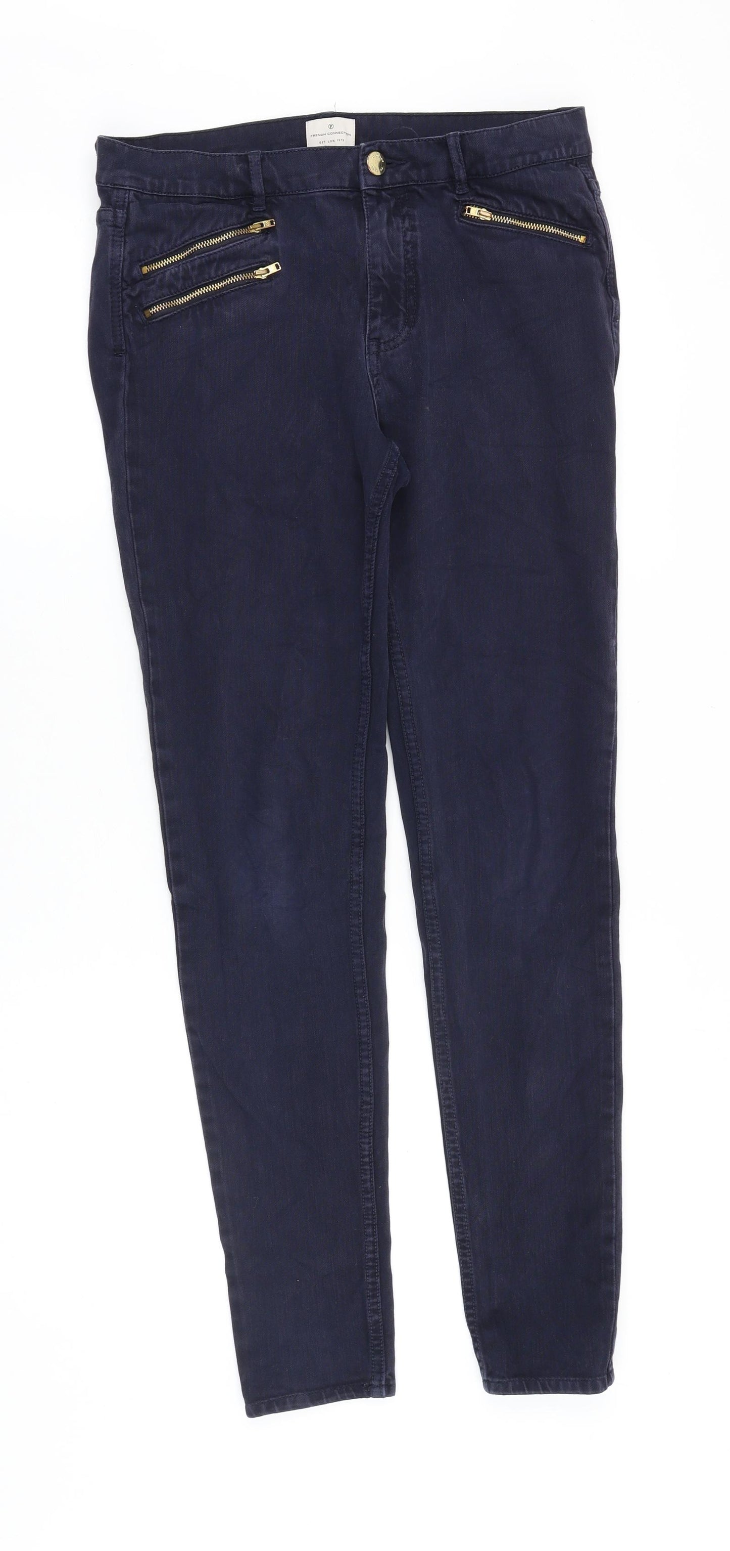 French Connection Womens Blue Cotton Skinny Jeans Size 12 Slim Button