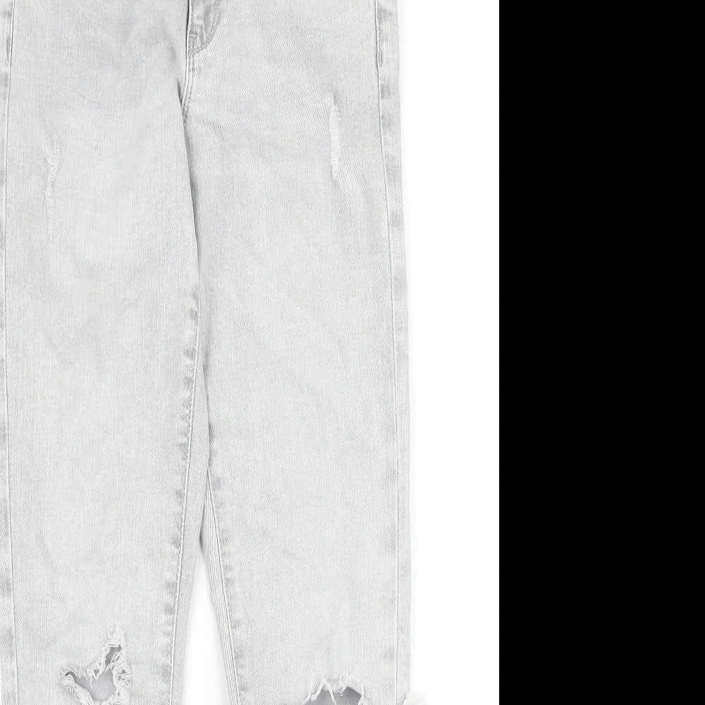 Zara Girls Grey Cotton Skinny Jeans Size 11-12 Years Regular Zip - Distressed