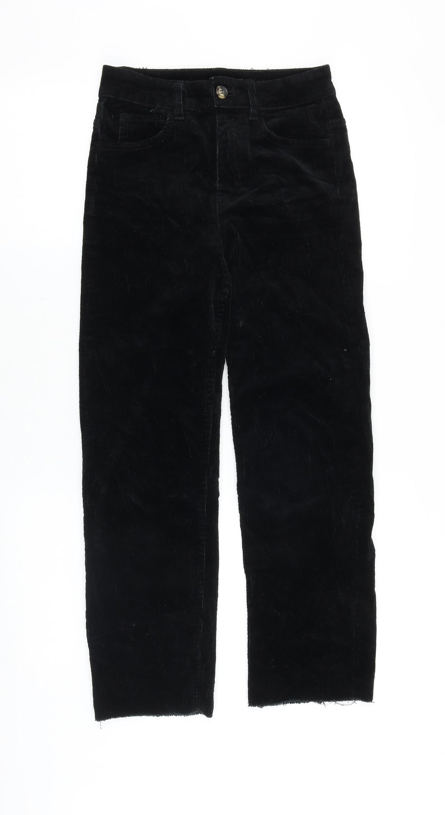 H&M Womens Black Cotton Trousers Size 8 Regular Zip - Distressed Hems