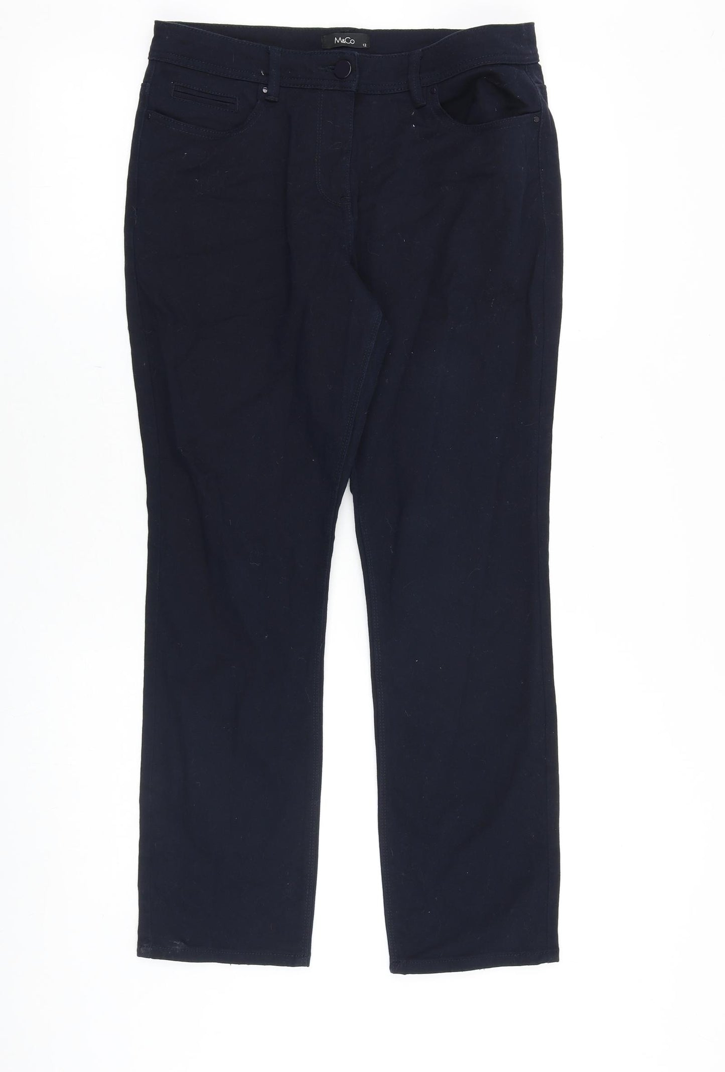 M&Co Womens Blue Cotton Straight Jeans Size 12 Regular Zip