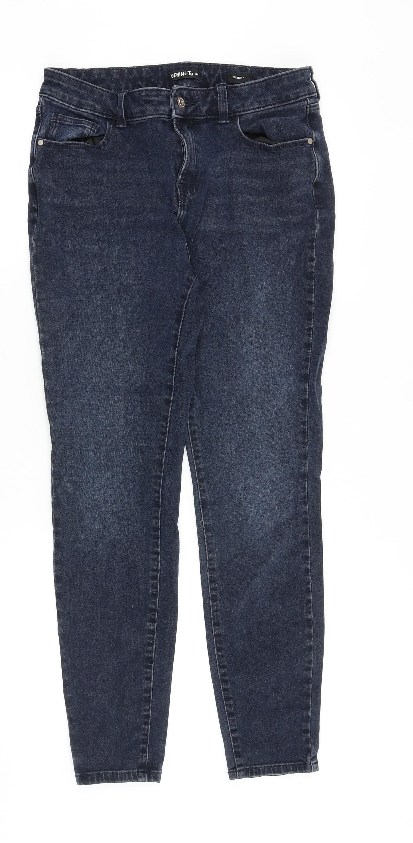 TU Womens Blue Cotton Skinny Jeans Size 12 Regular Zip