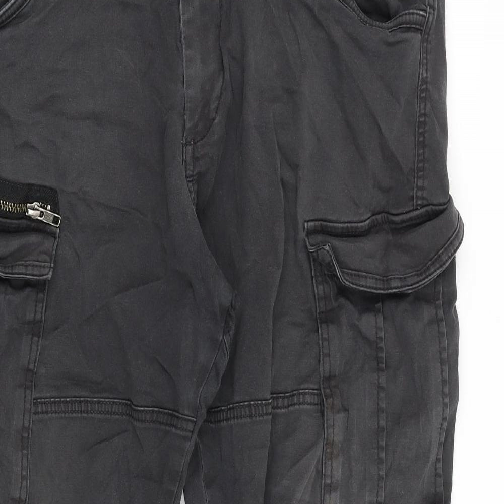 JACK & JONES Mens Grey Cotton Cargo Trousers Size 36 in Regular Zip