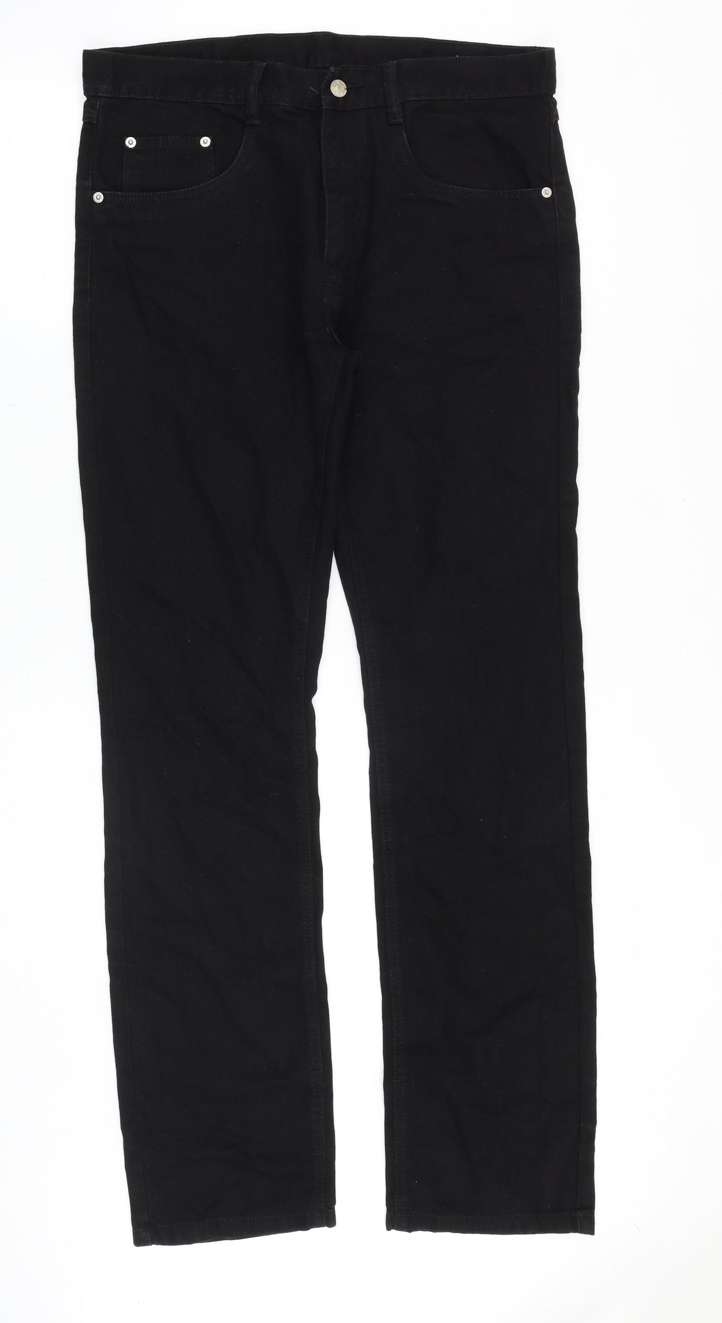 Selected Homme Mens Black Cotton Straight Jeans Size 38 in Regular Zip