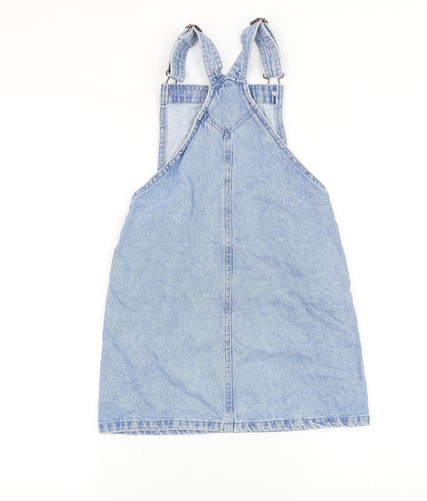 Marks and Spencer Girls Blue Cotton Pinafore/Dungaree Dress Size 8-9 Years Square Neck Buckle