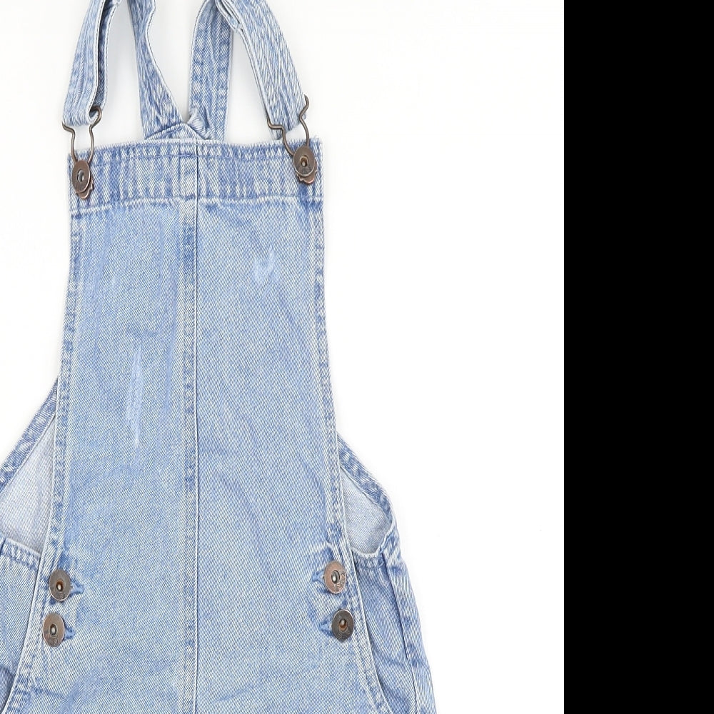 Marks and Spencer Girls Blue Cotton Pinafore/Dungaree Dress Size 8-9 Years Square Neck Buckle