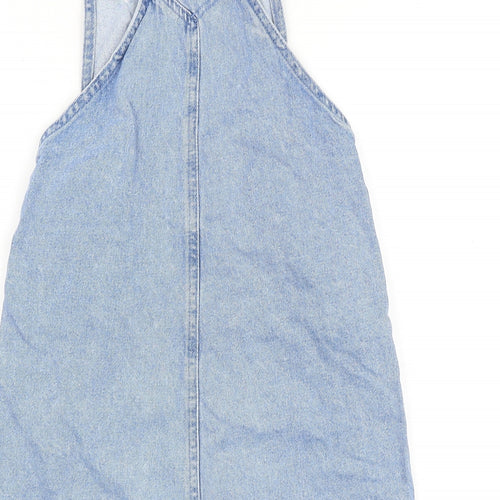 Marks and Spencer Girls Blue Cotton Pinafore/Dungaree Dress Size 8-9 Years Square Neck Buckle