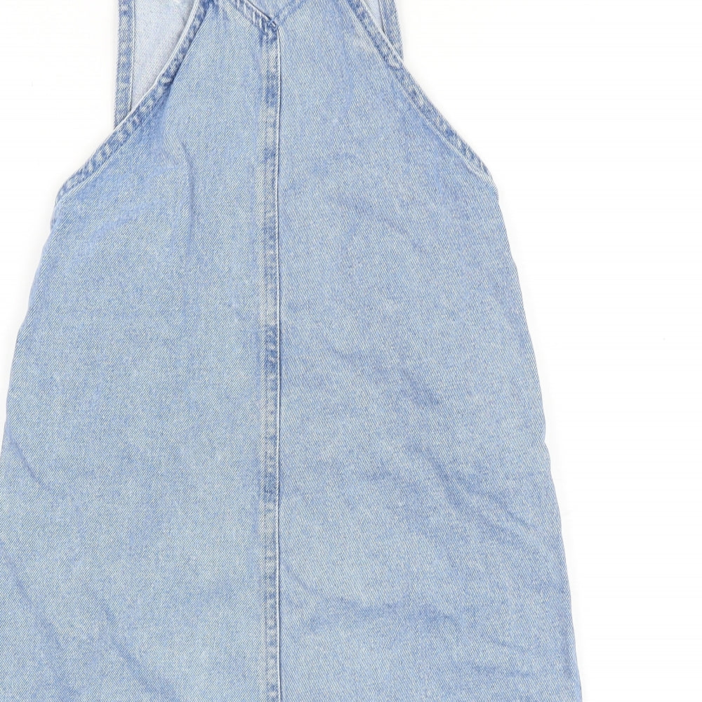 Marks and Spencer Girls Blue Cotton Pinafore/Dungaree Dress Size 8-9 Years Square Neck Buckle