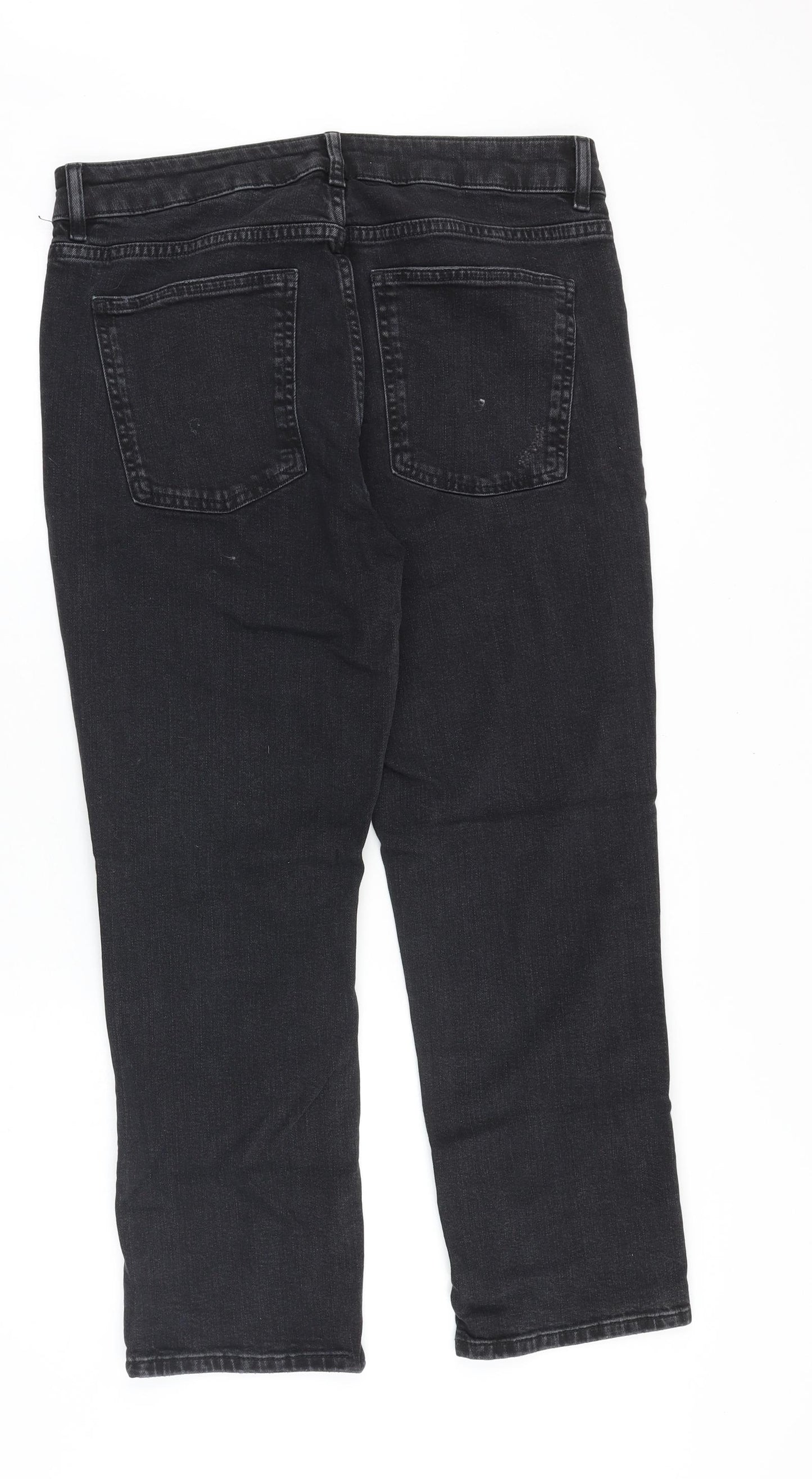 Marks and Spencer Womens Black Cotton Straight Jeans Size 16 Regular Zip
