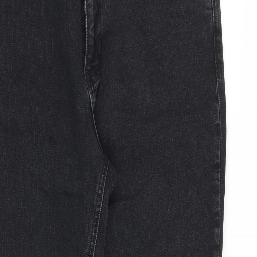 Marks and Spencer Womens Black Cotton Straight Jeans Size 16 Regular Zip