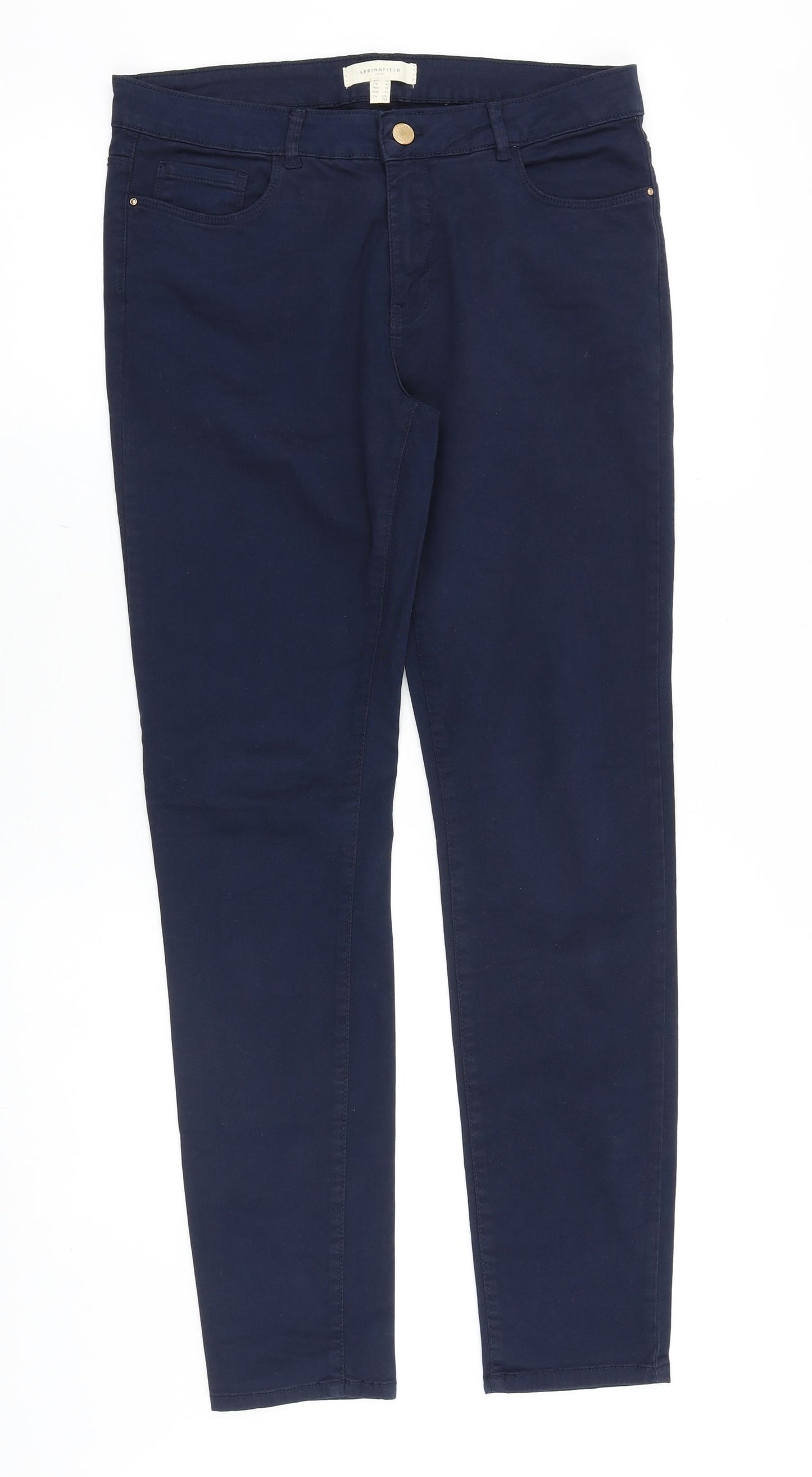 Springfield Womens Blue Cotton Straight Jeans Size 12 Slim Zip
