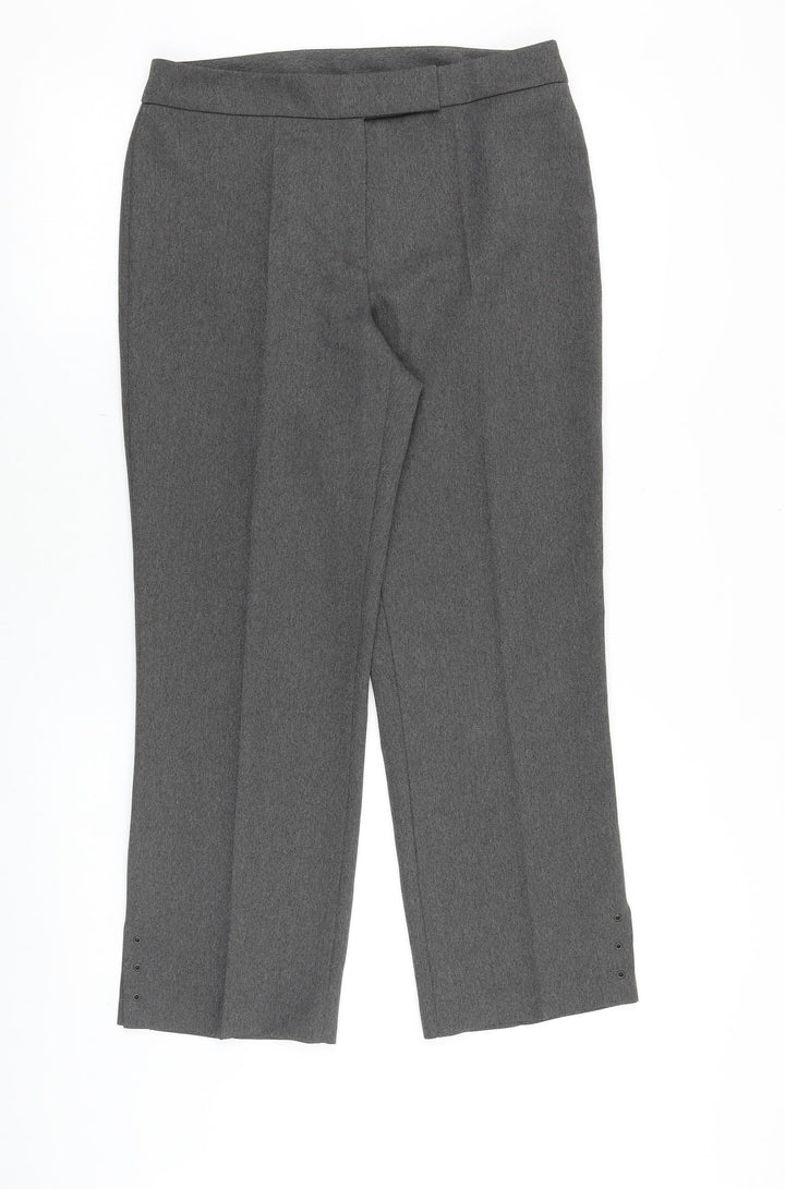 Marks and Spencer Womens Grey Polyester Dress Pants Trousers Size 10 Regular Zip - Eyelet Detail