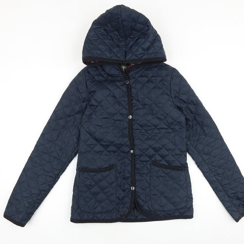 New Look Womens Blue Quilted Coat Size 10 Snap