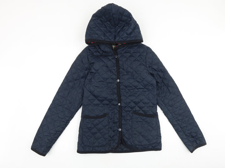 New Look Womens Blue Quilted Coat Size 10 Snap