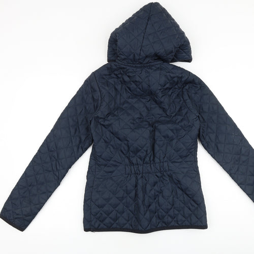 New Look Womens Blue Quilted Coat Size 10 Snap