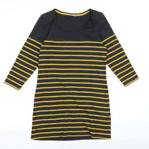 Marks and Spencer Womens Black Striped Cotton Tunic T-Shirt Size 12 Scoop Neck