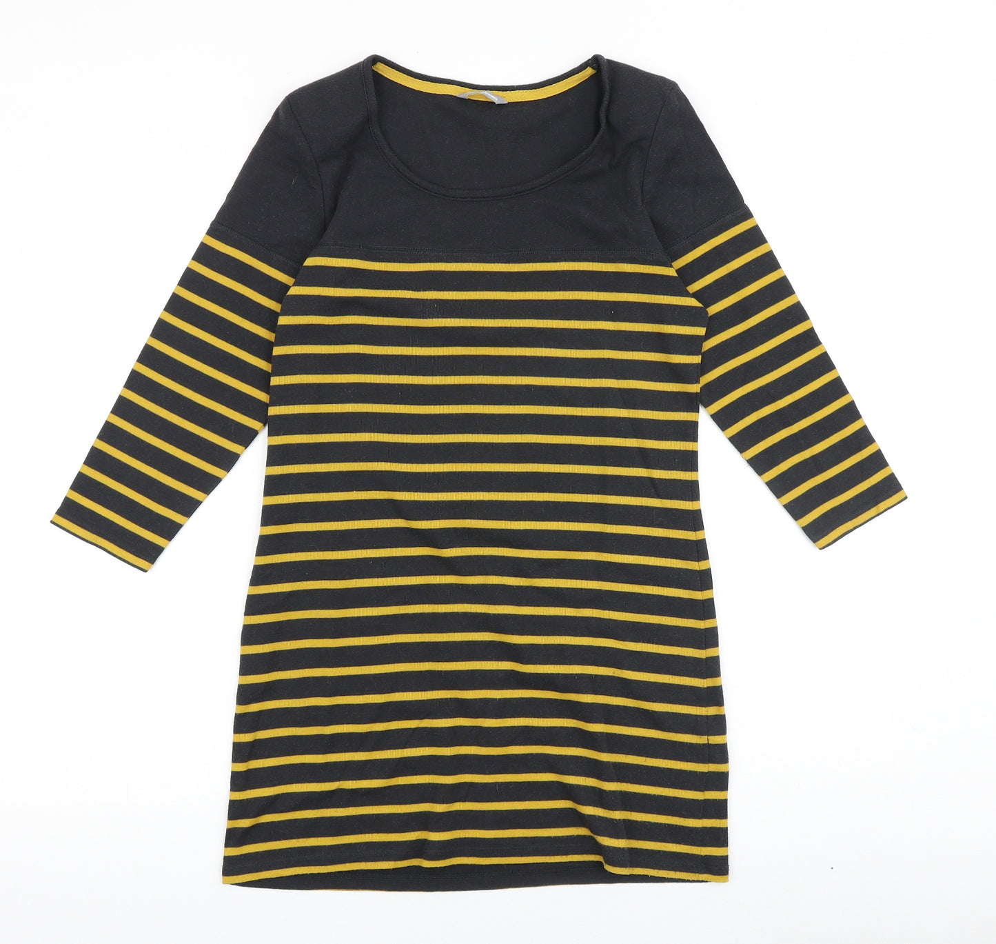 Marks and Spencer Womens Black Striped Cotton Tunic T-Shirt Size 12 Scoop Neck