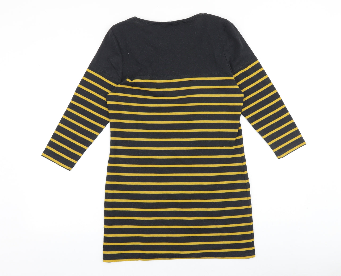 Marks and Spencer Womens Black Striped Cotton Tunic T-Shirt Size 12 Scoop Neck