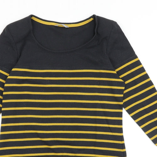 Marks and Spencer Womens Black Striped Cotton Tunic T-Shirt Size 12 Scoop Neck