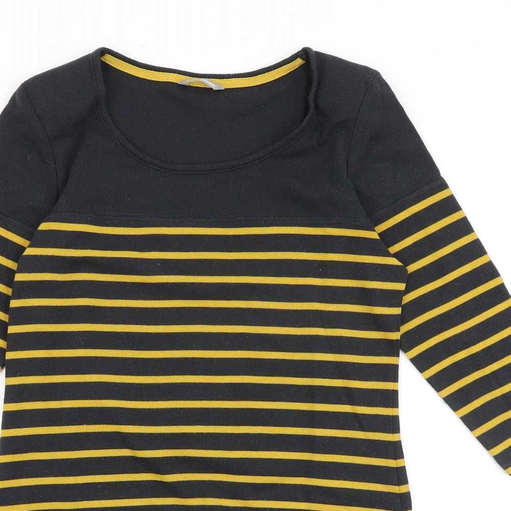 Marks and Spencer Womens Black Striped Cotton Tunic T-Shirt Size 12 Scoop Neck