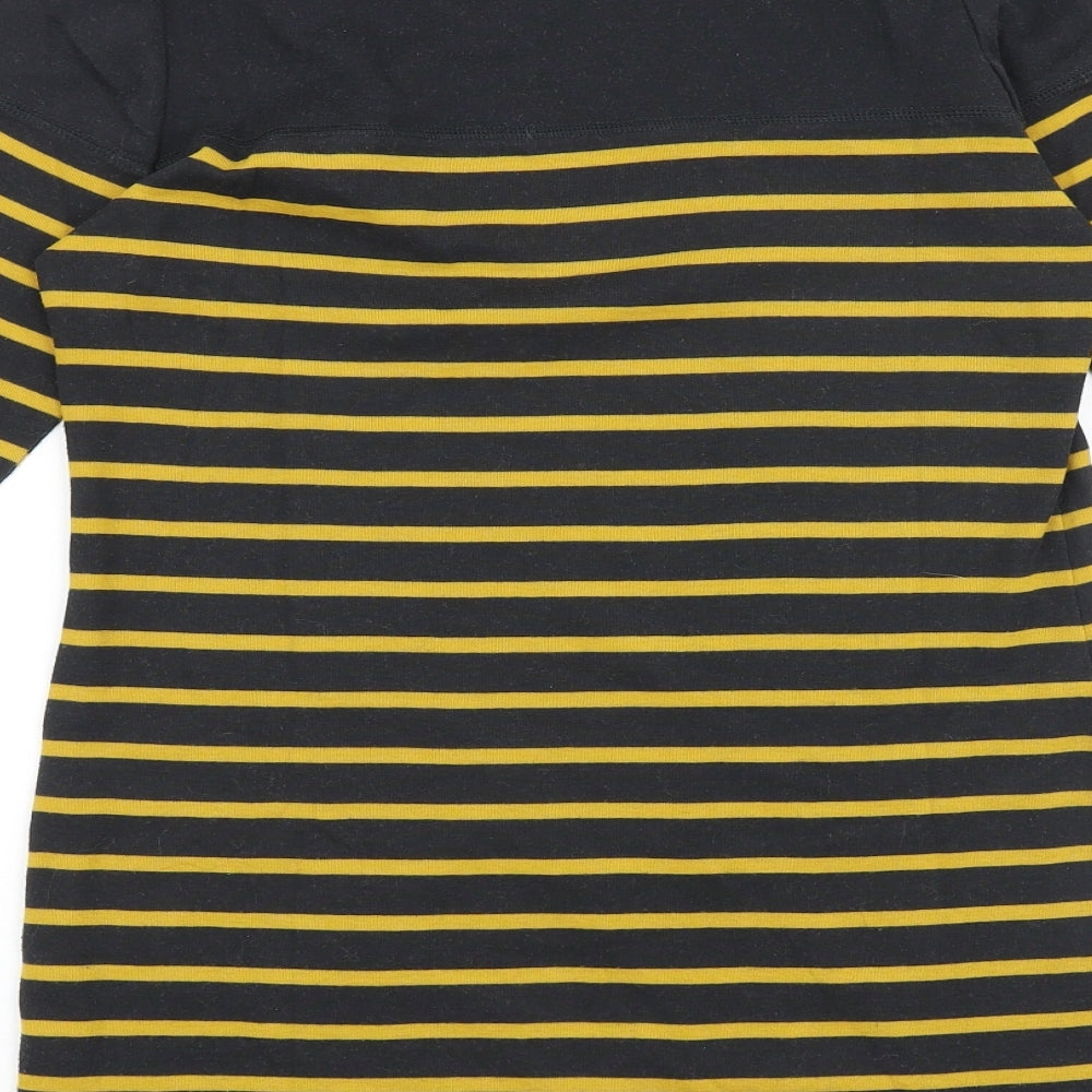 Marks and Spencer Womens Black Striped Cotton Tunic T-Shirt Size 12 Scoop Neck