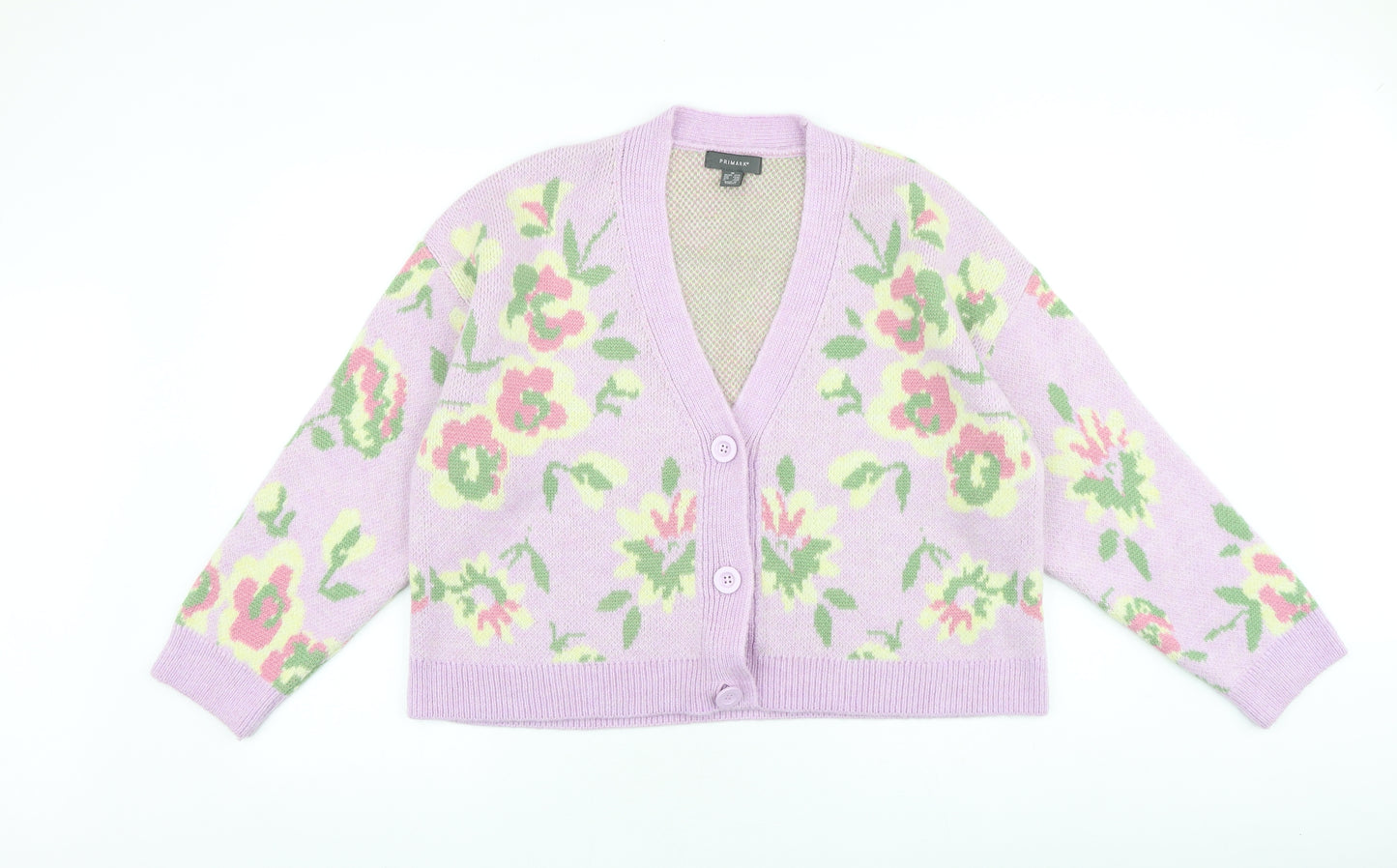 Primark Womens Purple V-Neck Floral Polyester Cardigan Jumper Size M