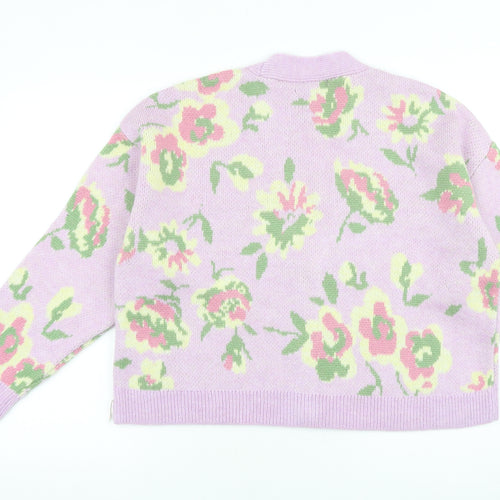 Primark Womens Purple V-Neck Floral Polyester Cardigan Jumper Size M