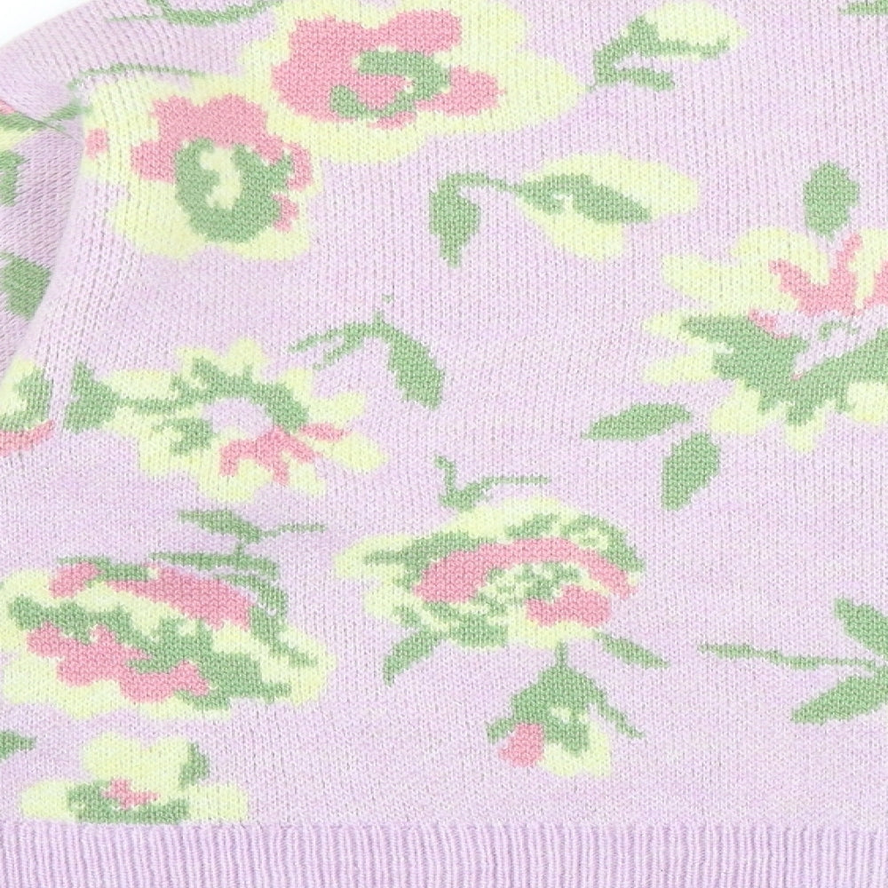 Primark Womens Purple V-Neck Floral Polyester Cardigan Jumper Size M
