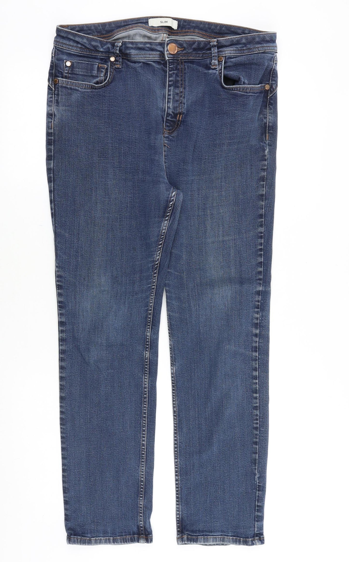 Marks and Spencer Womens Blue Cotton Straight Jeans Size 16 Regular Zip