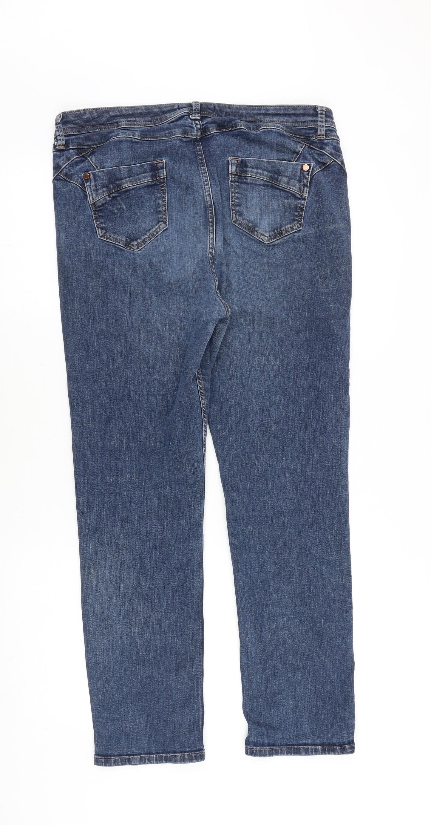 Marks and Spencer Womens Blue Cotton Straight Jeans Size 16 Regular Zip