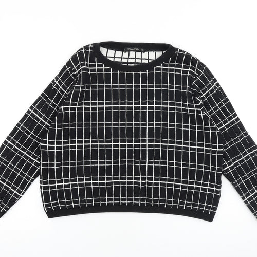 Zara Womens Black Round Neck Check Cotton Pullover Jumper Size M
