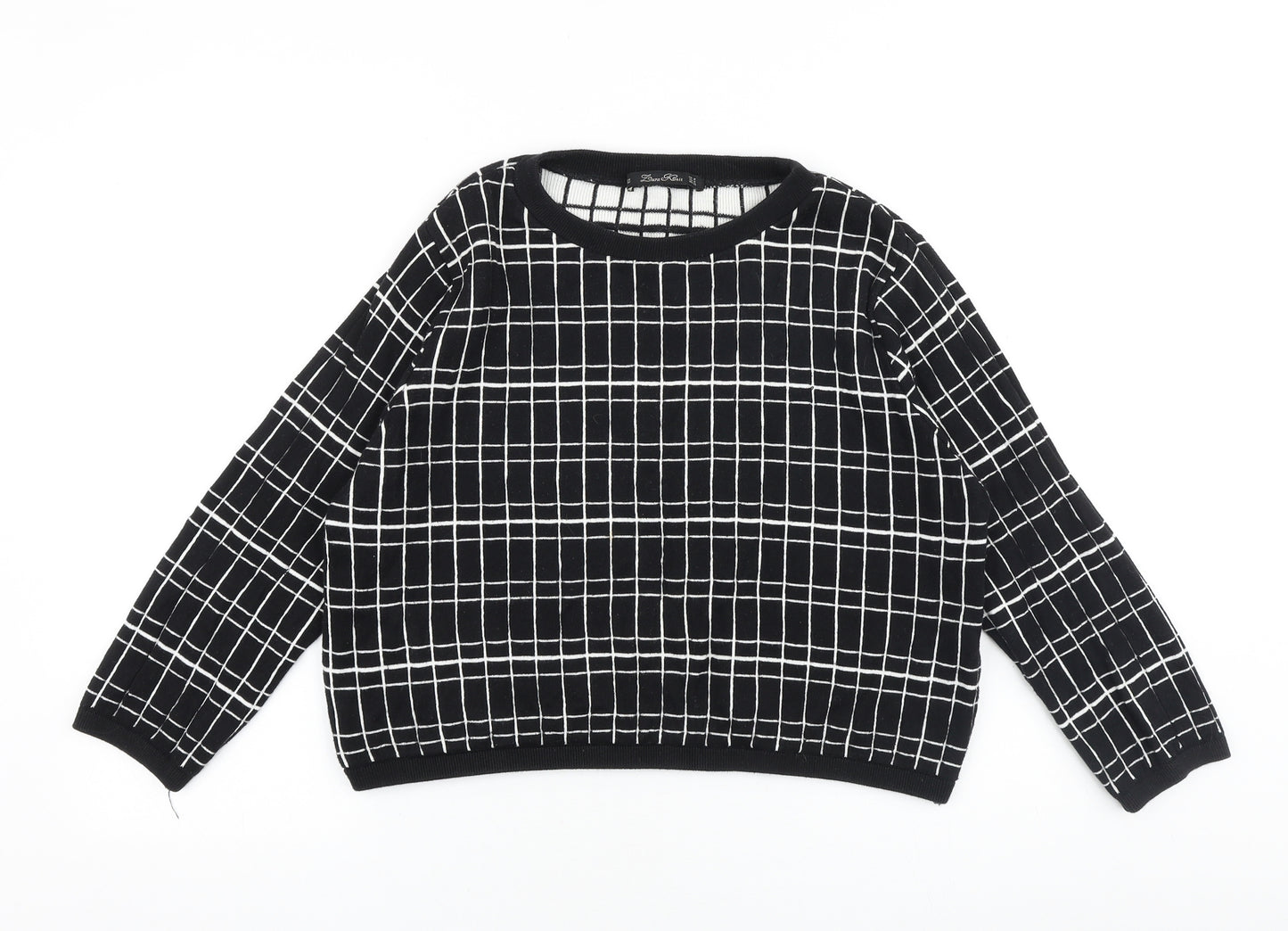 Zara Womens Black Round Neck Check Cotton Pullover Jumper Size M
