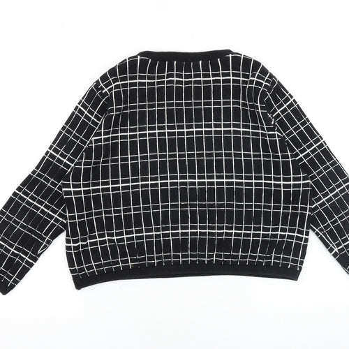 Zara Womens Black Round Neck Check Cotton Pullover Jumper Size M