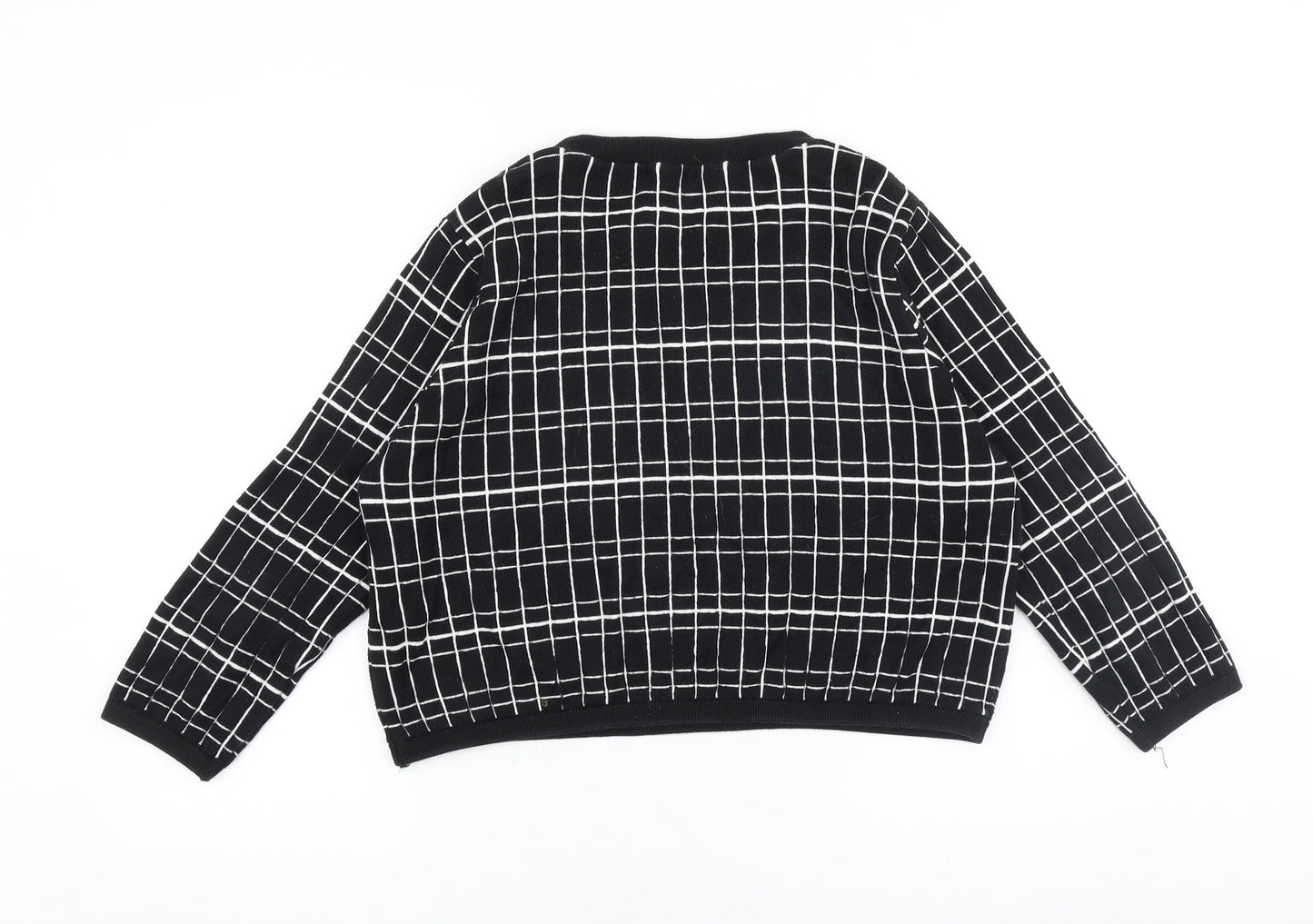 Zara Womens Black Round Neck Check Cotton Pullover Jumper Size M