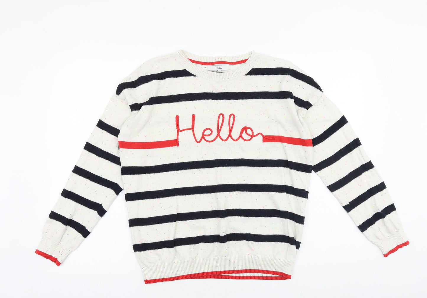 NEXT Womens Multicoloured Round Neck Striped Cotton Pullover Jumper Size 10 - Hello