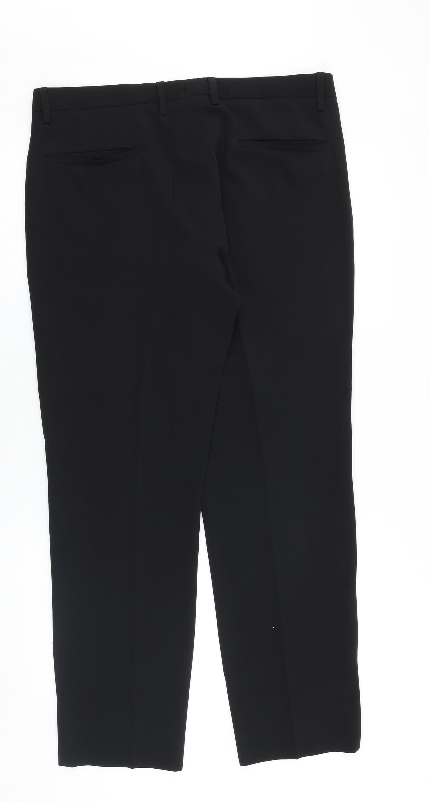 Preworn Mens Black Polyester Trousers Size 36 in Regular Zip