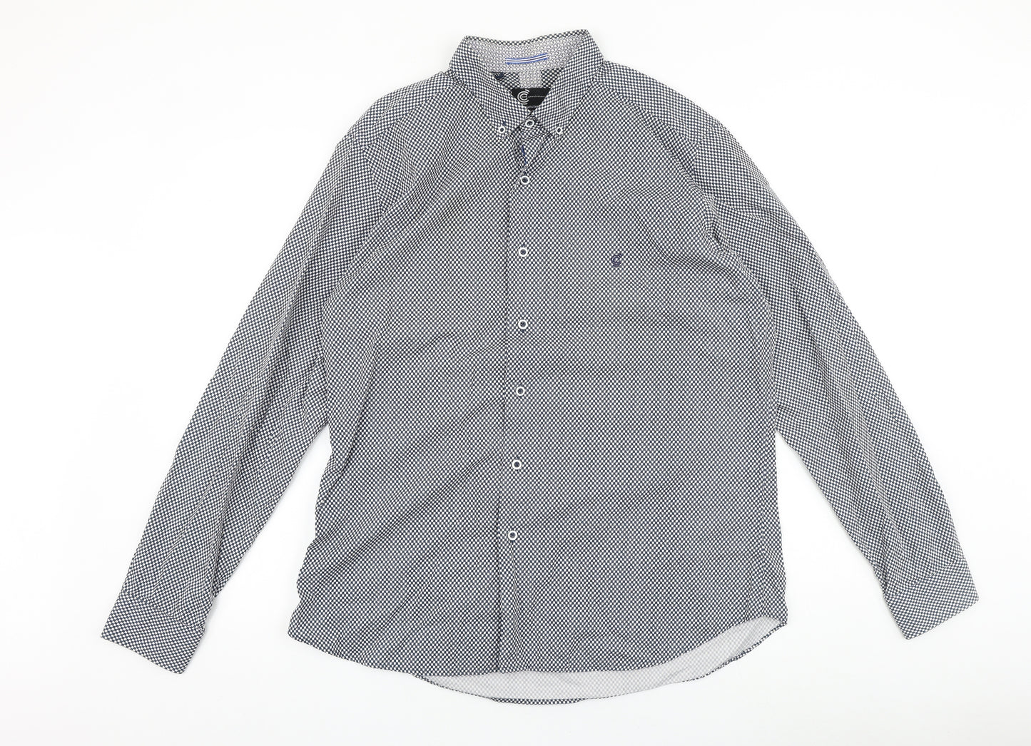 xxthanniversary Mens Blue Geometric Cotton Button-Up Size XL Collared Button