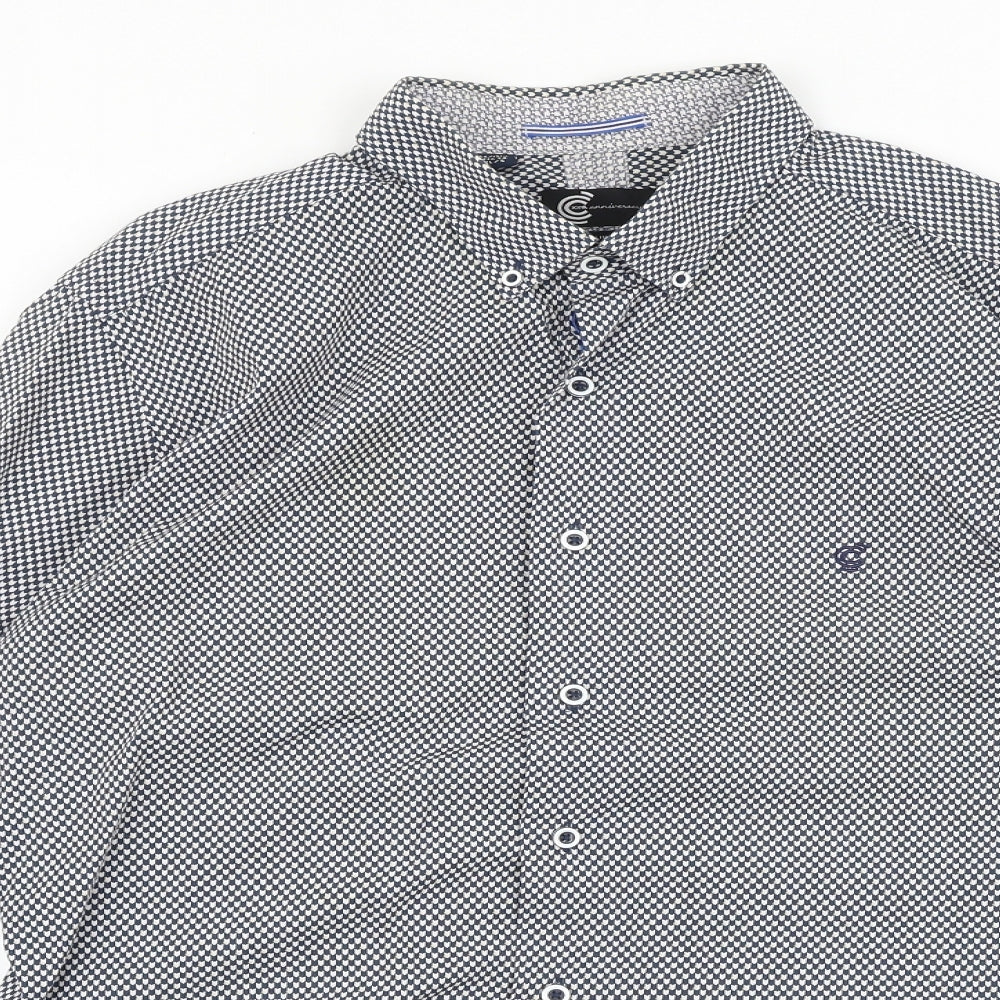 xxthanniversary Mens Blue Geometric Cotton Button-Up Size XL Collared Button