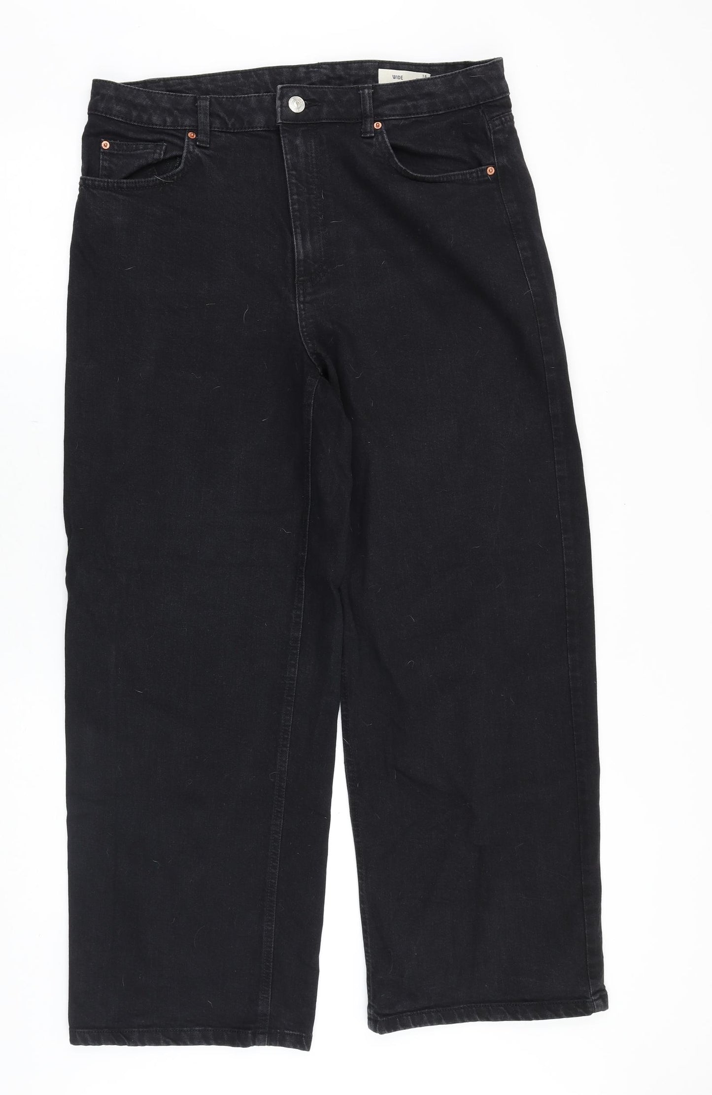 Marks and Spencer Womens Black Cotton Straight Jeans Size 16 L30 in Regular Zip