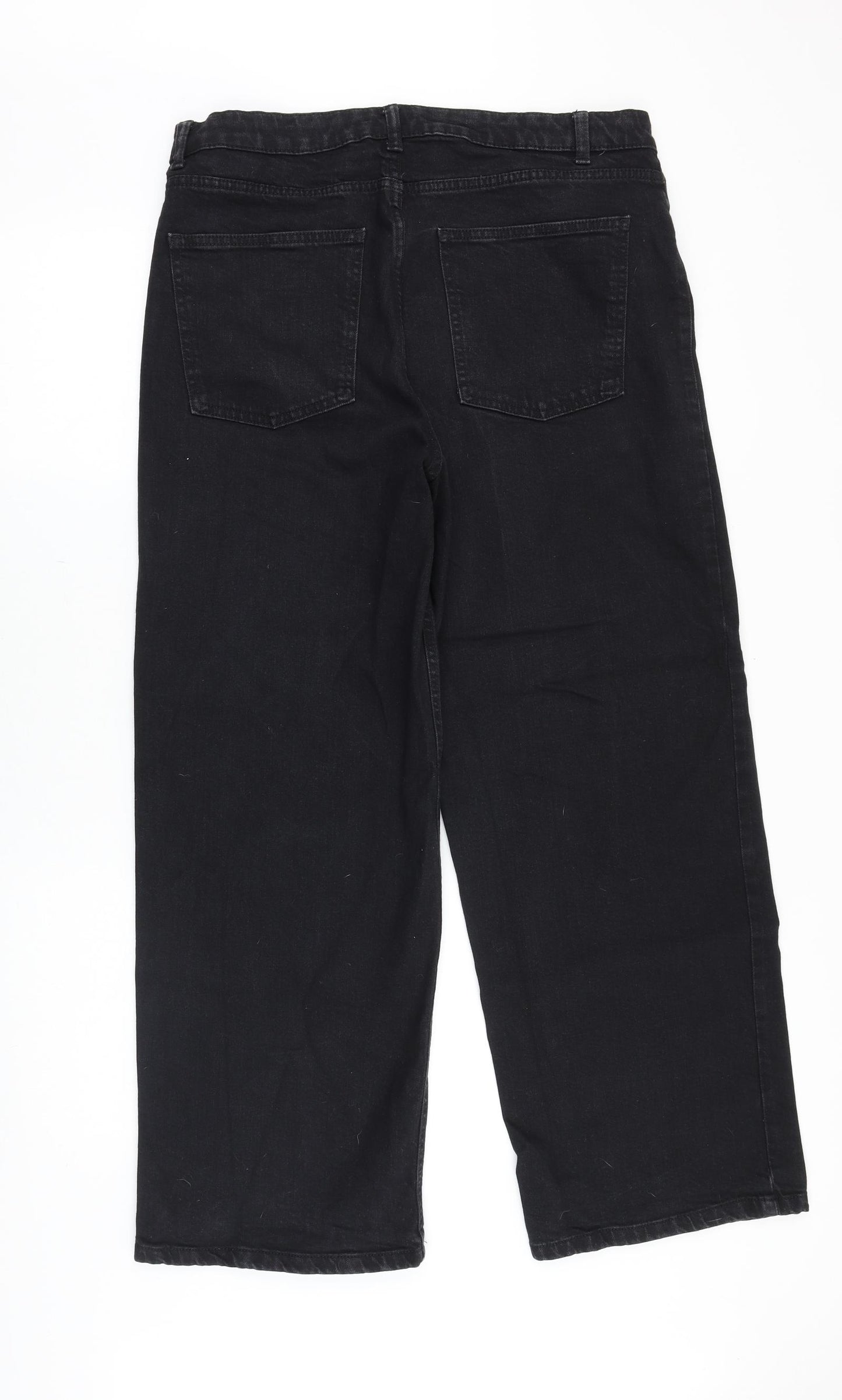 Marks and Spencer Womens Black Cotton Straight Jeans Size 16 L30 in Regular Zip