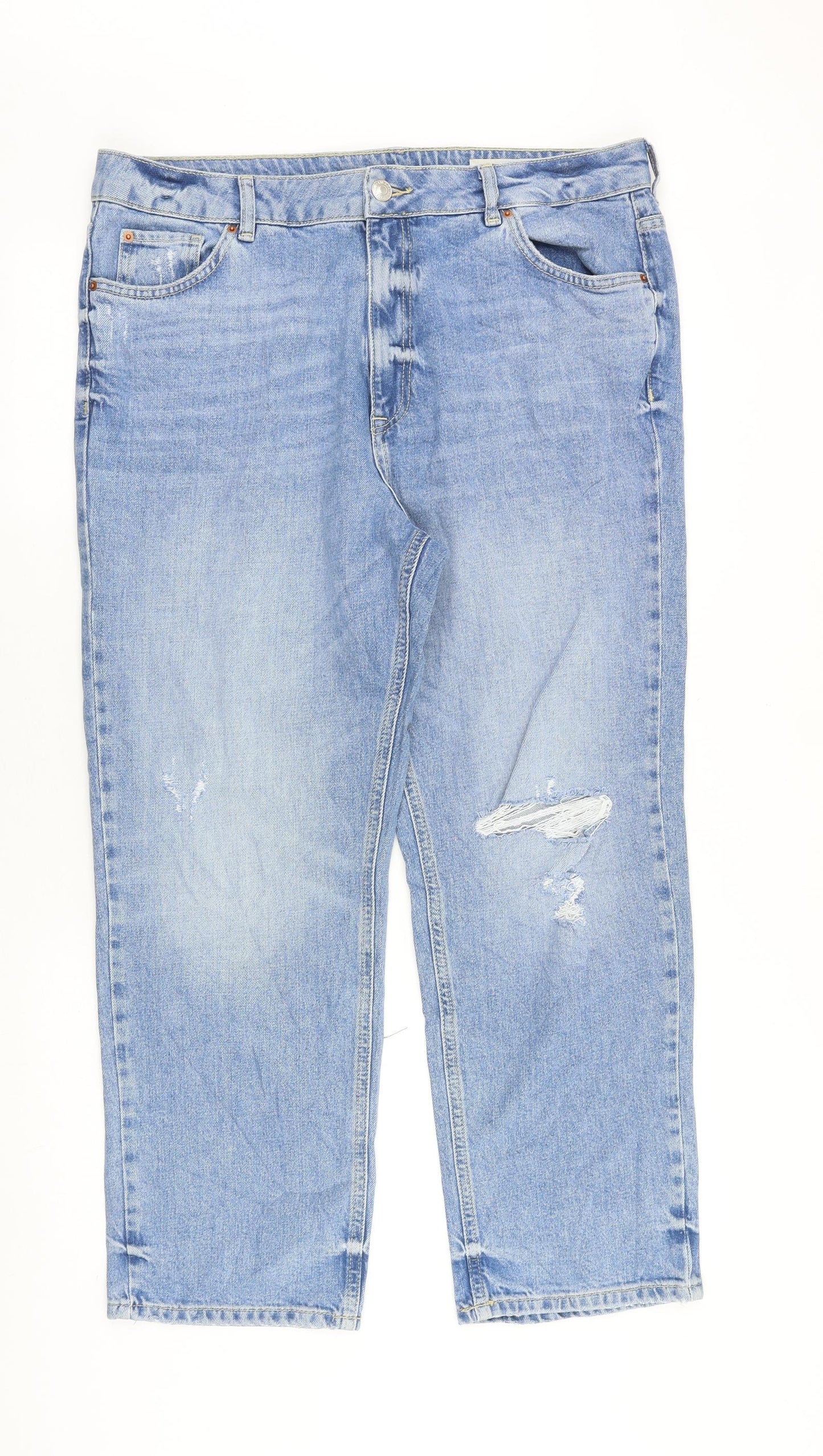 Marks and Spencer Womens Blue Cotton Straight Jeans Size 16 Regular Zip