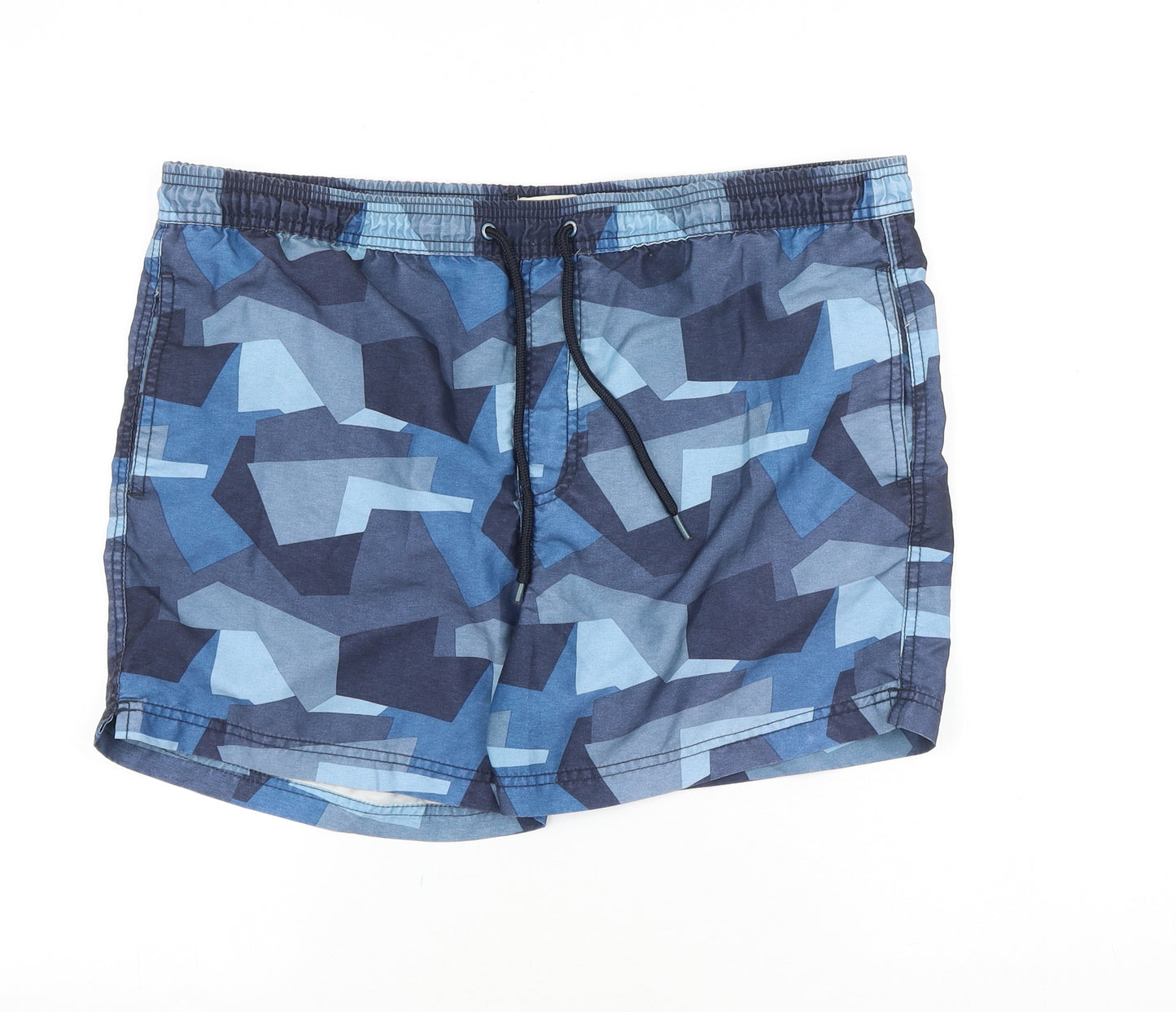 Custom Surf Mens Blue Geometric Polyester Chino Shorts Size M Regular Drawstring - Swim Short