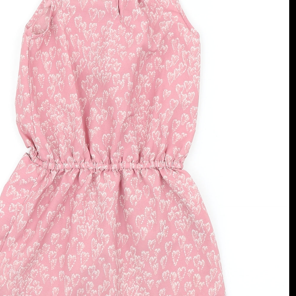 NEXT Girls Pink Geometric Polyester A-Line Size 6 Years Scoop Neck Pullover