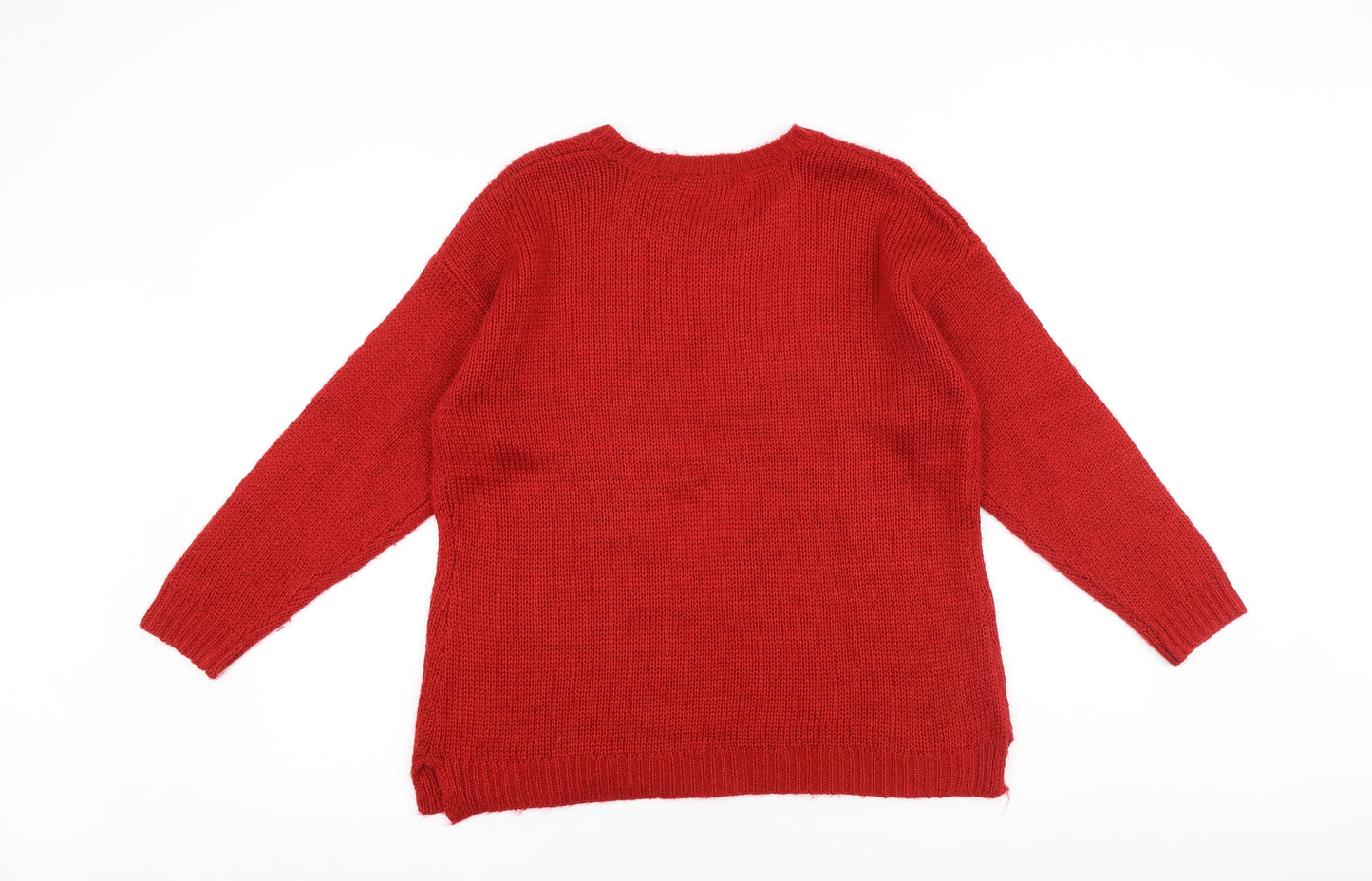 Bonmarché Womens Red Round Neck Acrylic Pullover Jumper Size M - Christmas Penguin