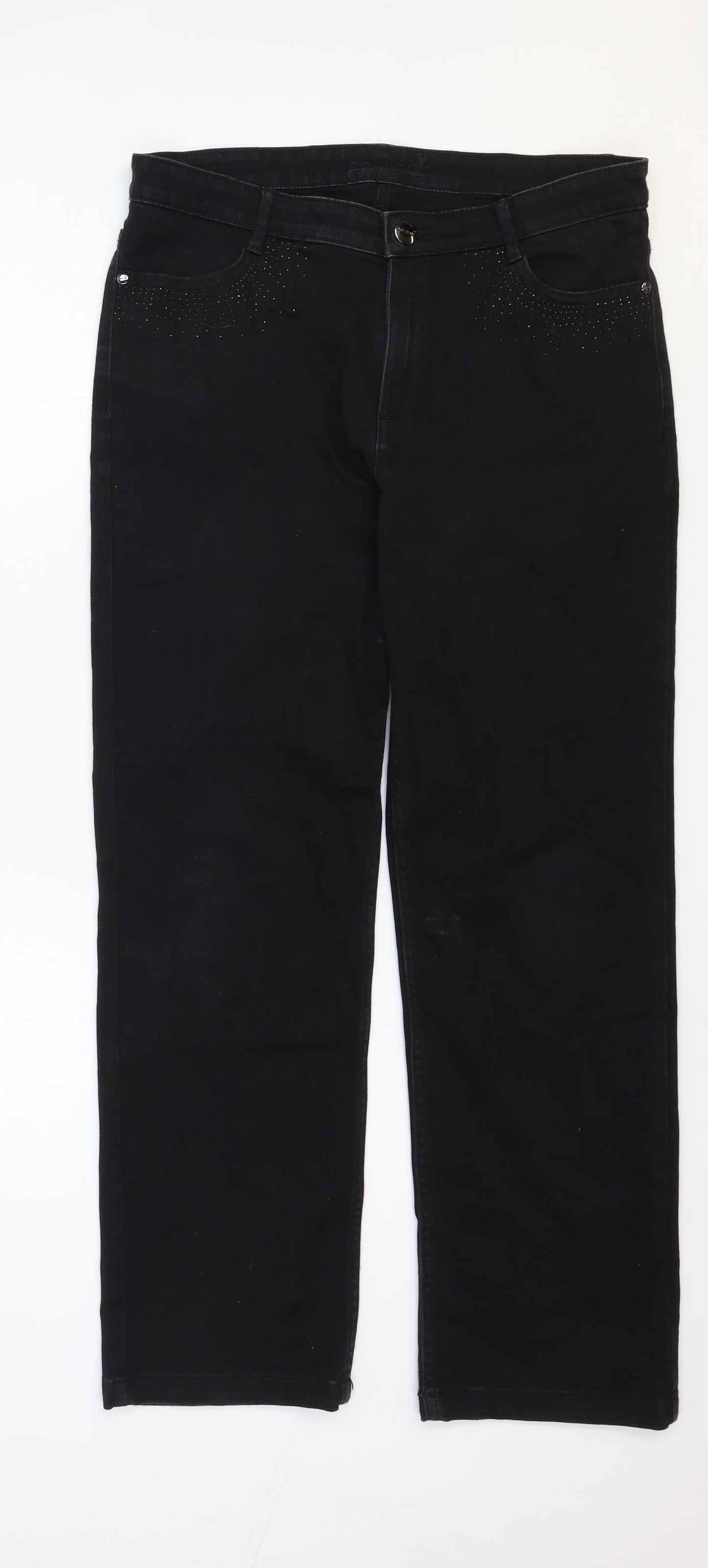 Marks and Spencer Womens Black Cotton Straight Jeans Size 14 Regular Zip