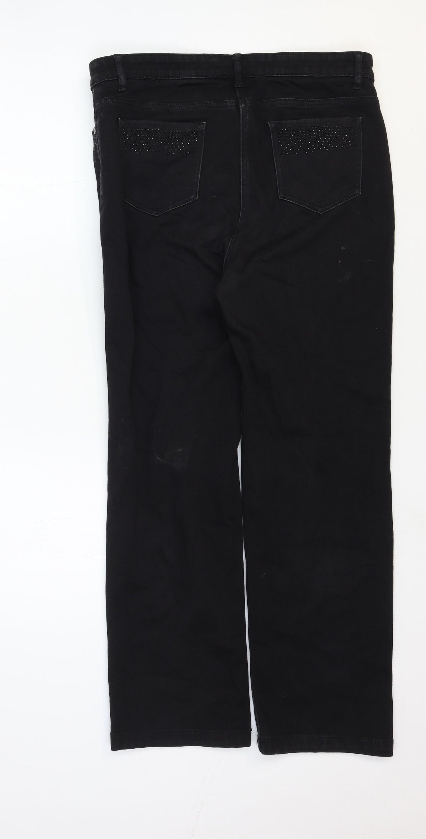 Marks and Spencer Womens Black Cotton Straight Jeans Size 14 Regular Zip