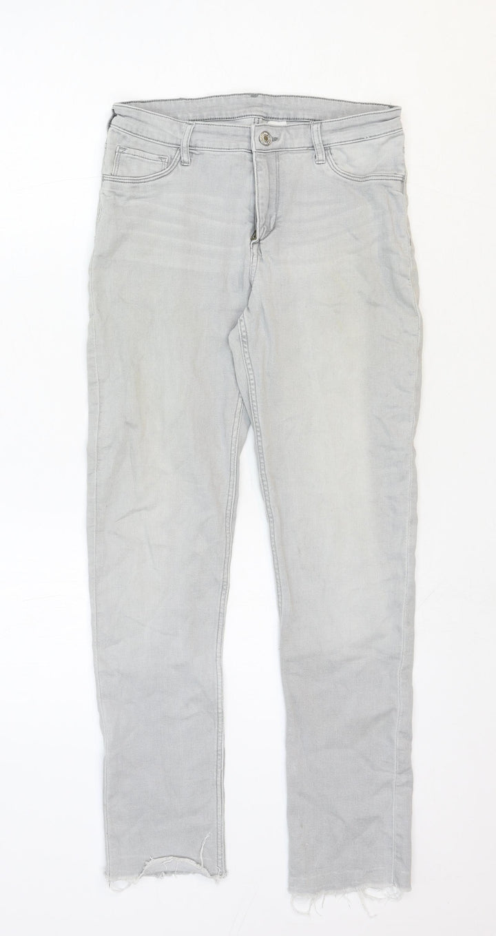 & Denim Girls Grey Cotton Straight Jeans Size 14 Years Regular Zip
