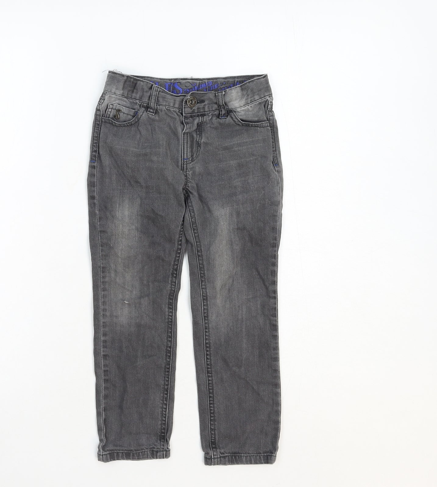 Joules Boys Grey Cotton Straight Jeans Size 4 Years Regular Button