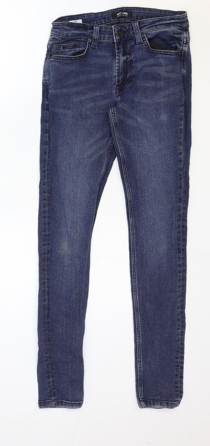 ONLY & SONS Womens Blue Cotton Skinny Jeans Size 28 in Regular Zip
