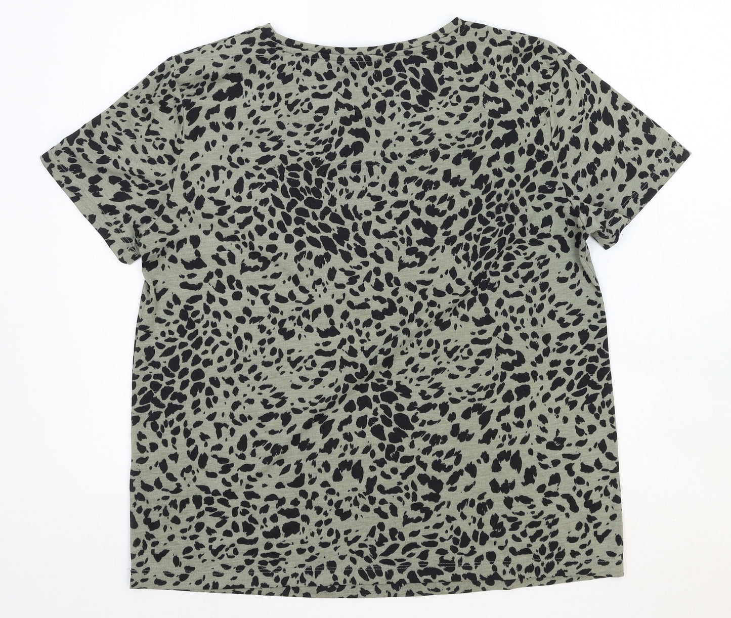 Marks and Spencer Womens Green Animal Print Cotton Basic T-Shirt Size 12 Boat Neck - Leopard Print