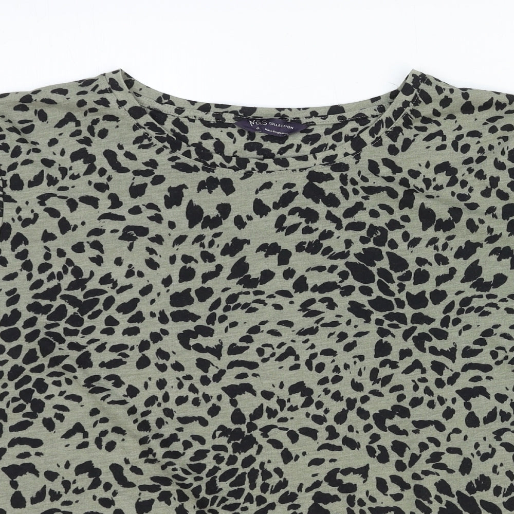 Marks and Spencer Womens Green Animal Print Cotton Basic T-Shirt Size 12 Boat Neck - Leopard Print